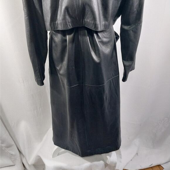 G-III LEATHER! GORGEOUS BLACK GENUINE LEATHER FULL LENGTH TRENCH COAT! SZ M - Picture 10 of 14